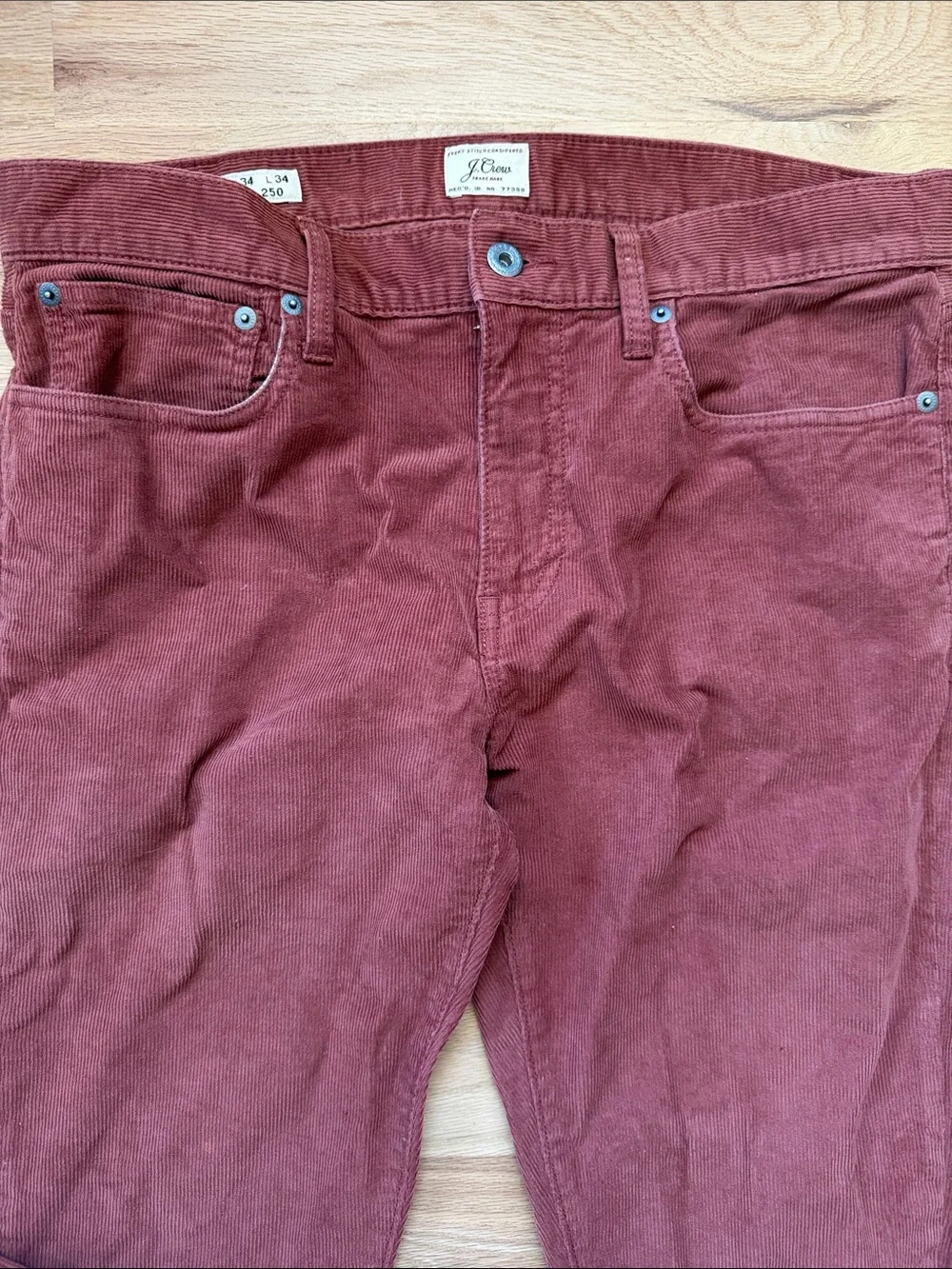 J. Crew Men's Style 250 Corduroy Pants in Rust Red Waist 34 x Length 34
